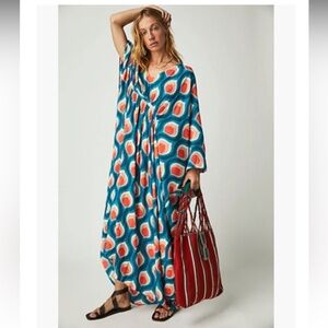 Free People Groovy Baby Geo Print Maxi Caftan One Size